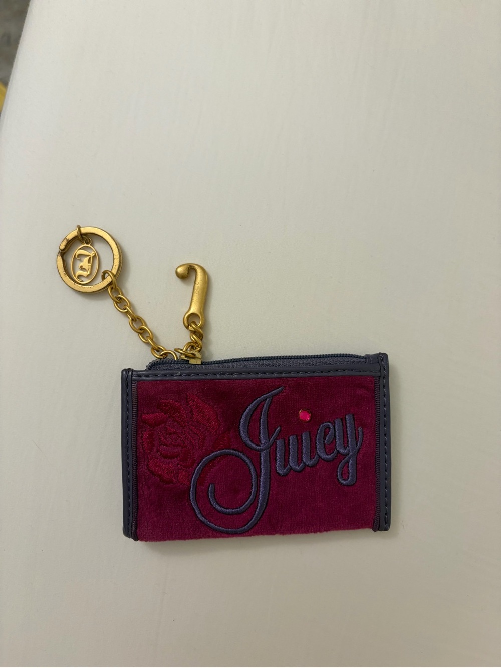 Juicy Couture Women's Burgundy Suede Card Holder Keychain